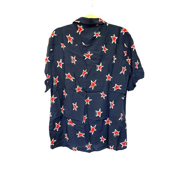 The Kooples Stars Navy Short Sleeve Button-Up Shirt Mens M 100% Viscose Casual C - Picture 2 of 5